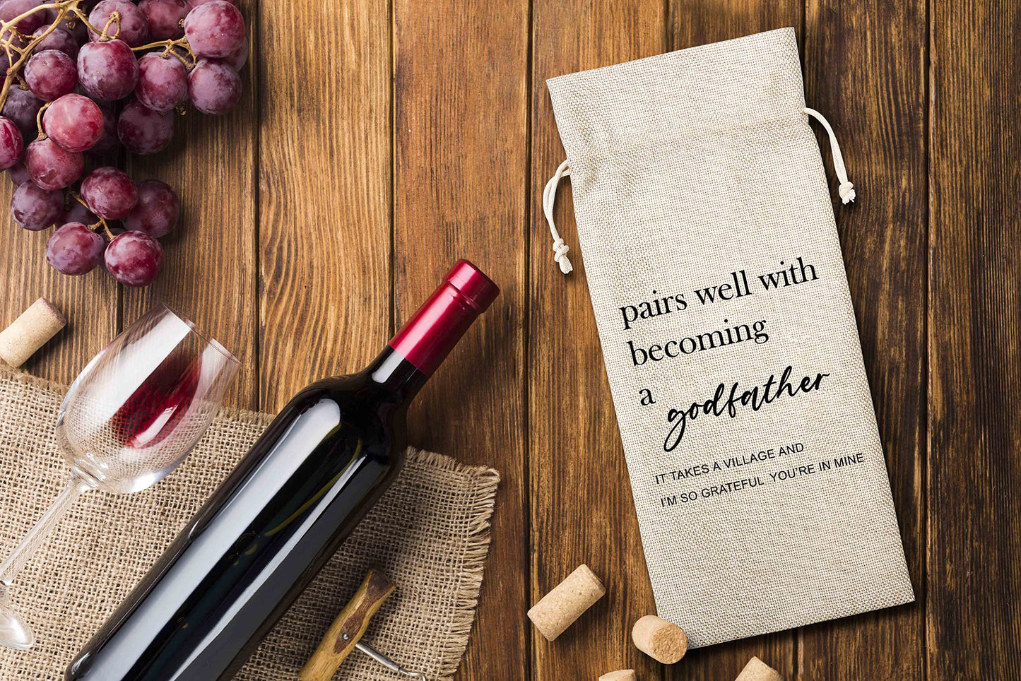 Godfather Gift Wine Bag, Wine Bag For Godfather, Godparent, Uncle, Baptism, 1 Pc Wine Bottle Cover Gift Bag (Hf06)