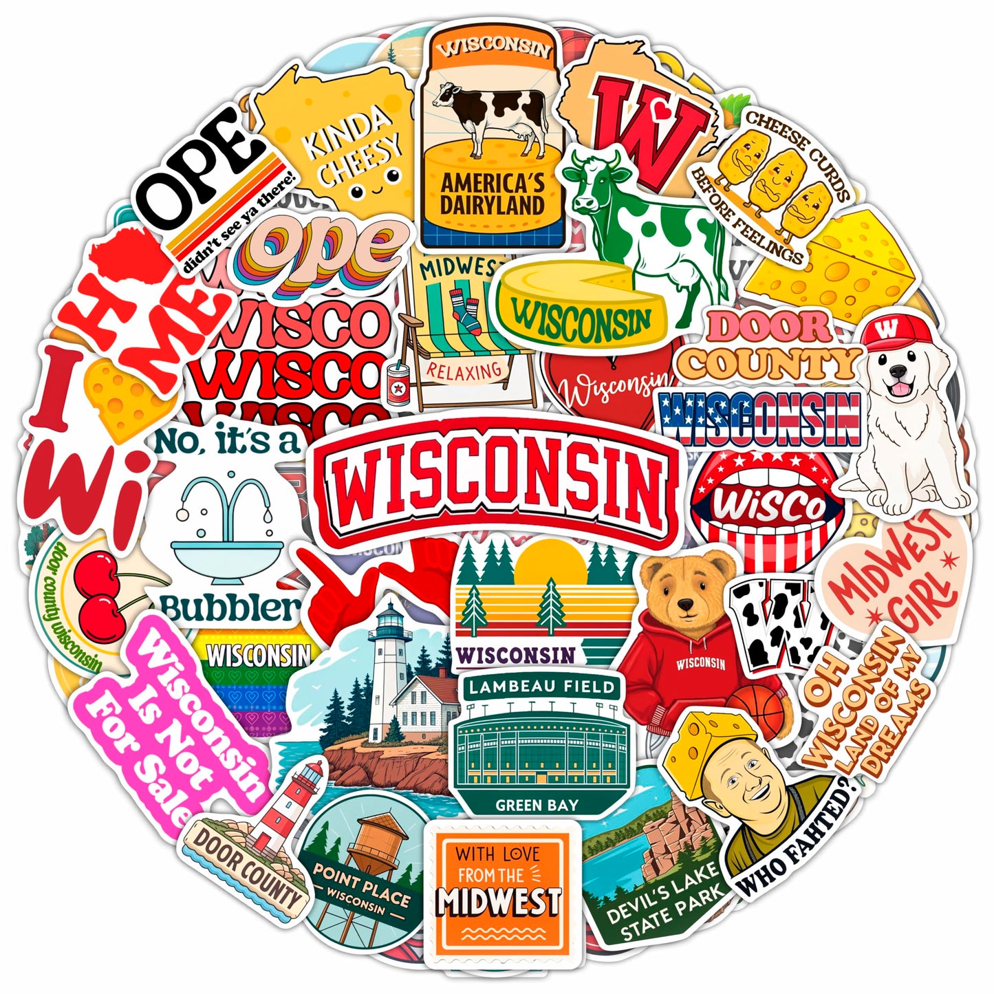 100Pcs Wisconsin Stickers and Decals for Water Bottle, Laptops, for Luggage - Wisconsin Gifts, Party Supplies - Gift for Women & Men