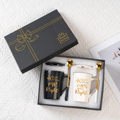 40th Wedding Gifts, 40th Anniversary Engagement Gift Ideas, 40 Years of Being Mr & Mrs Always Right Mug Set, Wedding Gifts Ideas for Couple Parents, 14 Oz with Lids and Gift Box