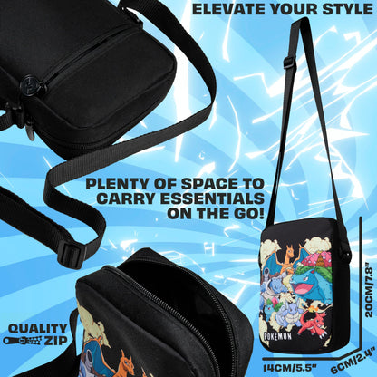 Pokemon Crossbody Bag for Kids, Small Shoulder Bag for Travel, Pikachu Gengar Eevee, Anime Gifts for Girls