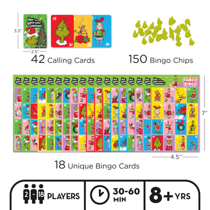 Aquarius Grinch Family Bingo Game - Officially Licensed Christmas Party Game Ages 8+, 2-18 Players - for Kids, Teens, Adults, and Families