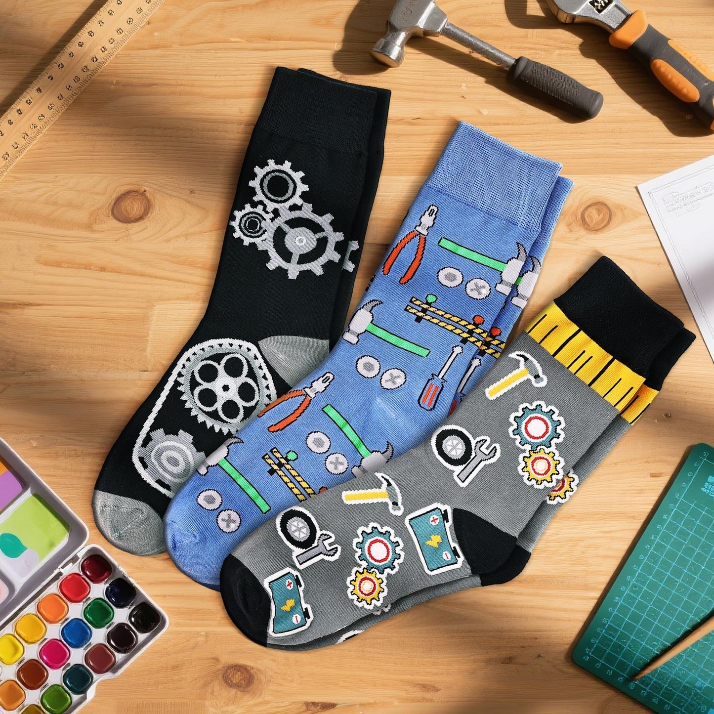 Jeasona Mens Funny Fun Crazy Funky Dress Crew Socks Gifts for Men Dad Grandpa