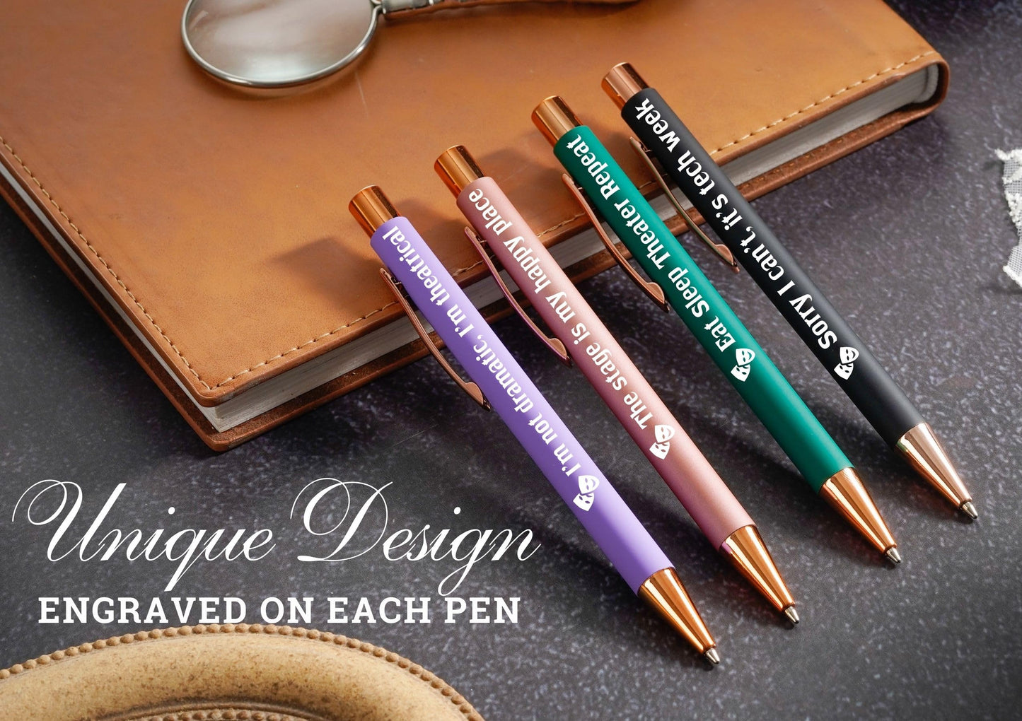 InnoBeta Theater Gifts for Women Men, Ballpoint Pen Set of 4 with Quotes, Musical Broadway Theatre Lover Gift for Friends, Actors