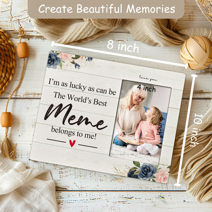Meme Gifts 4X6 Picture Photo Frames, I Am As Lucky As Can Be The Best Meme Belong To Me Wood Photo Frame, Meme Christmas Birthday Mother’S Day Gifts Picture Frame for Wall Tabletop Display
