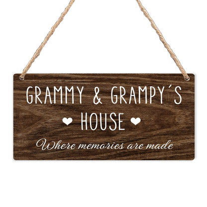 Grammy and Grampy's House Hanging Wooden Signs, Grandma Grandpa Gifts, Grandparents House Decor, Rustic Where Memories Are Made House Hanging Plaque 12x6
