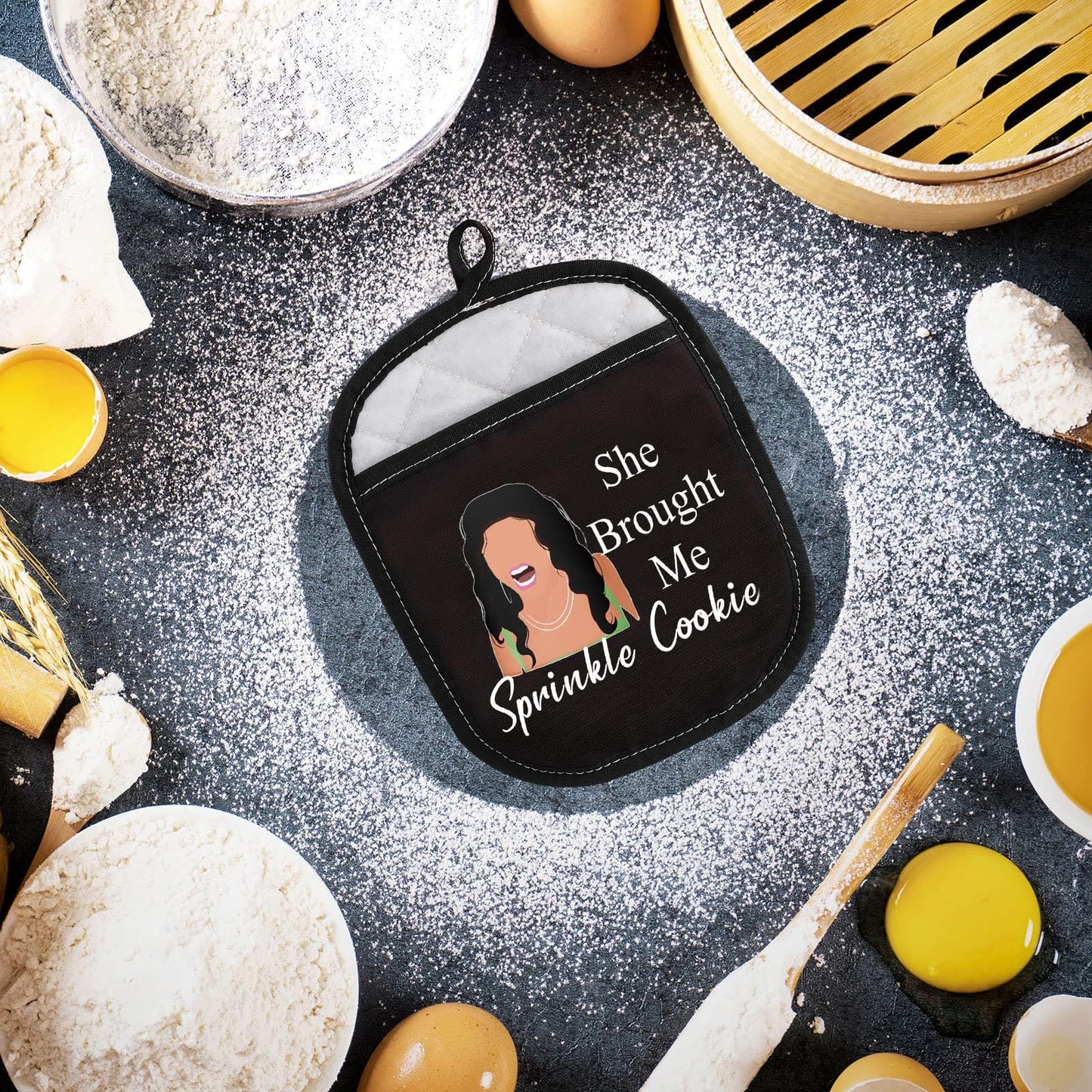 LEVLO Real Housewife Kitchen Pot Holder RHONJ TV Gift She Brought Me Sprinkle Cookie Oven Mitt for Fans Mom(Sprinkle Cookie)
