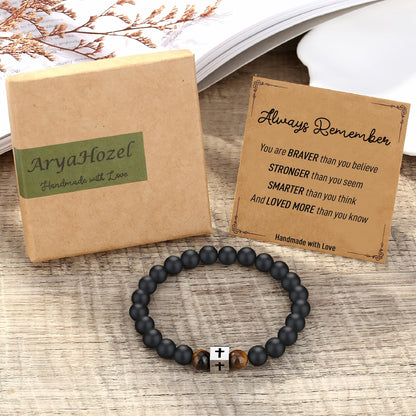 AryaHozel Beaded Cross Bracelet for Men & Boys - First Communion/Confirmation Gifts for Boys, Mens Gifts for Birthday, Graduation, Father's Day, Christmas, Valentine's Day, Easter...