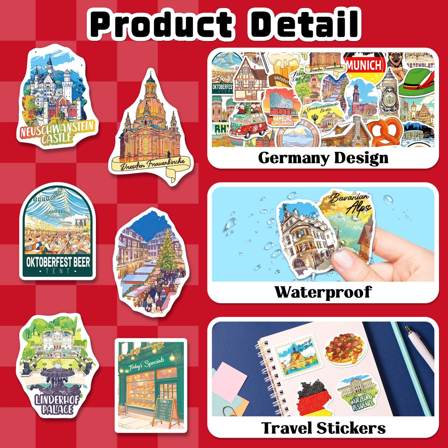 200PCS Germany Stickers, Waterproof German Travel Stickers for Luggage Water Bottles Laptops, German-Themed Gifts for Women Men, Germany Souvenir & Decor