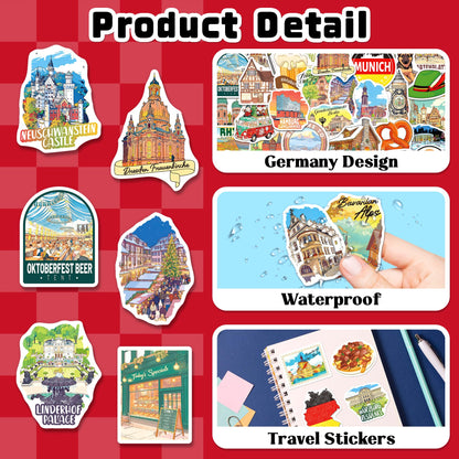 200PCS Germany Stickers, Waterproof German Travel Stickers for Luggage Water Bottles Laptops, German-Themed Gifts for Women Men, Germany Souvenir & Decor