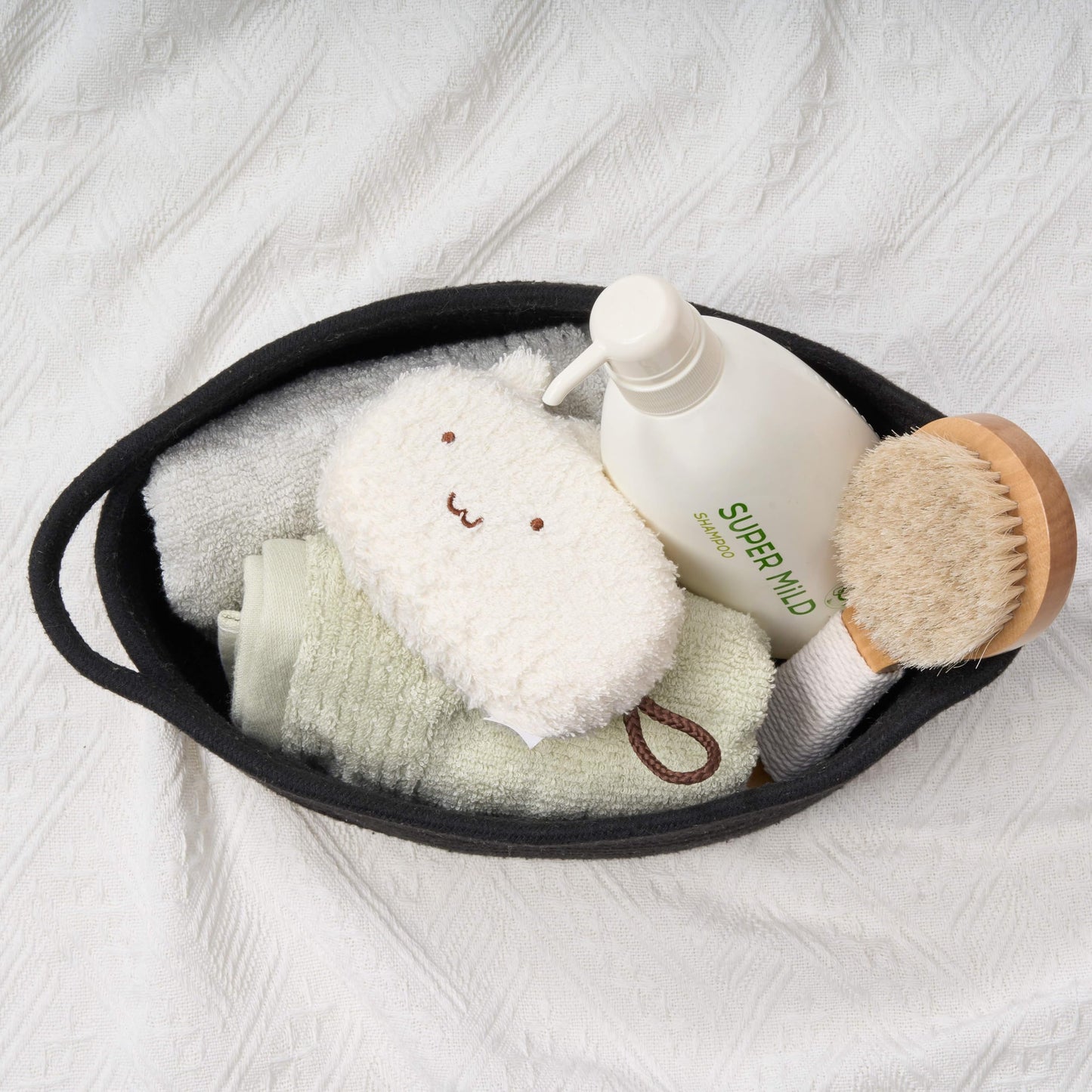 Small Woven Gift Basket Empty with Bag & Ribbon - Gifts for Mom, Baby Shower, Birthdays & Raffle - Cotton Rope Storage Basket for Dog Toys or Shelf - 12"x8"x5", Black
