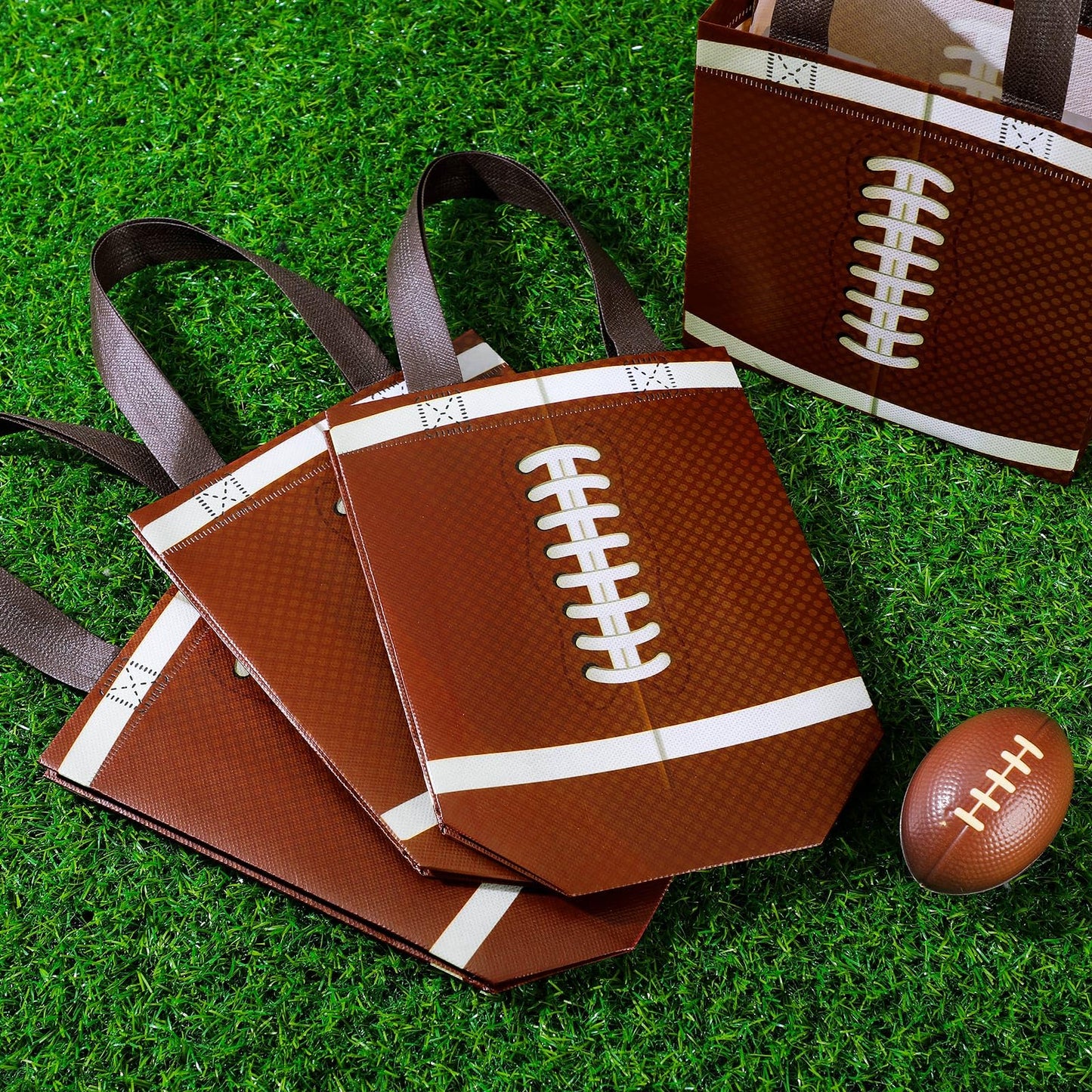 Huhumy 24 Pcs Football Party Favor Bags Treat Goodie Snack Gift Bags with Handles for Sports Team Gift Birthday Party Supplies