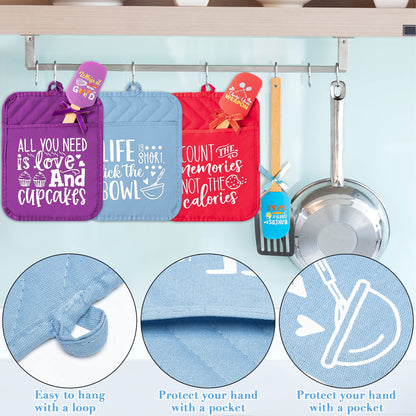 R HORSE 6Pcs Funny Baking Theme Pot Holders Silicone Spatula Gift Set Thank You and Teacher Appreciation Pot Holders Resistant Oven Mitts Baking Cooking Pocket Potholders for End of The Year Teacher