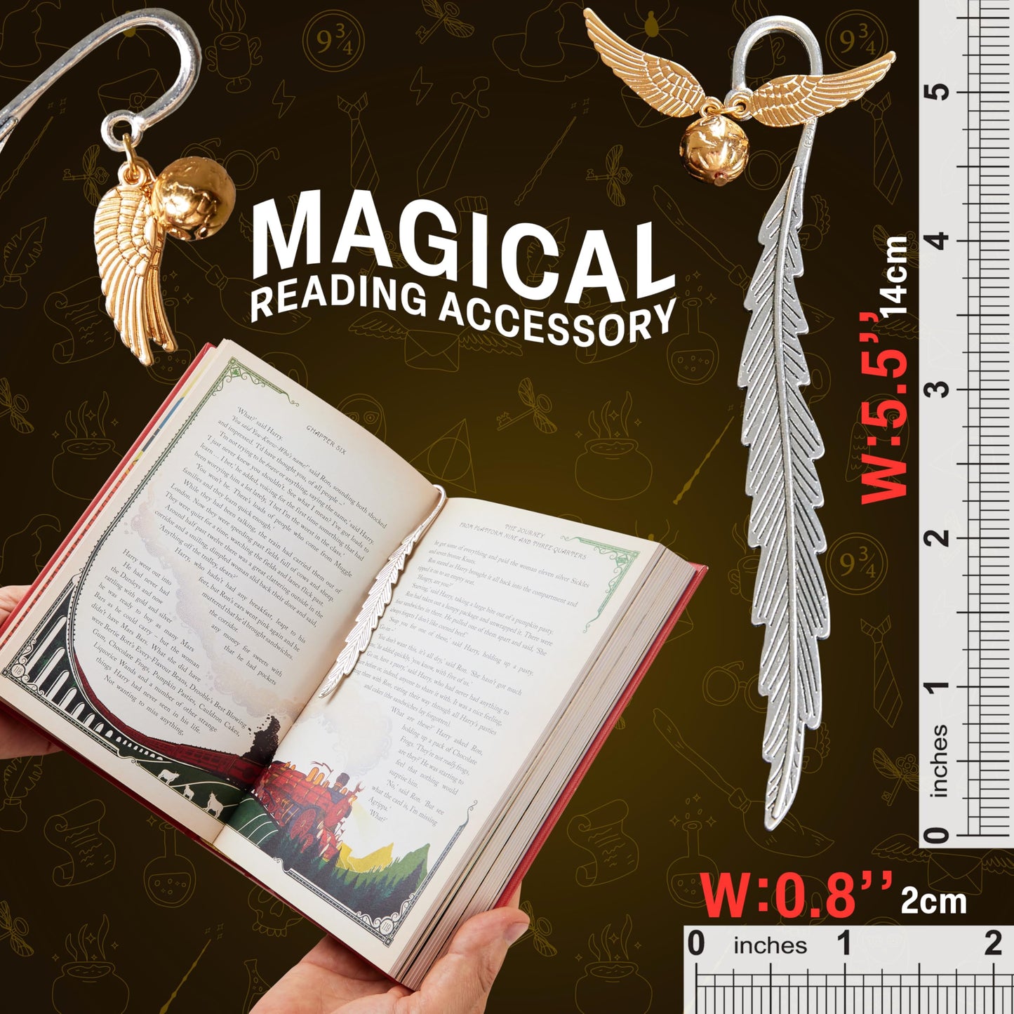 Harry Potter Metal Bookmark with Hanging Charm Golden Snitch Hogwarts Reading Gifts Book Lovers Gift Box (Golden Snitch)