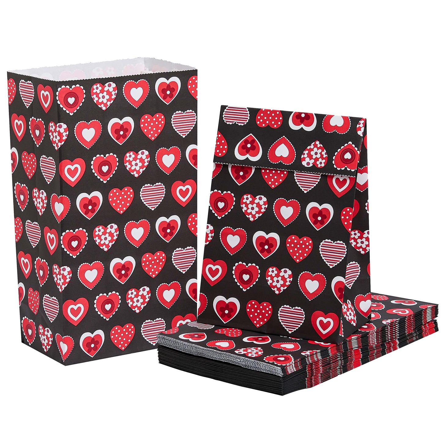 SUNCOLOR 30 Pack Red Heart Party Favor Bags Goodie Bags for Kids Class Party Gift Bags/Valentines Day/Mother's day