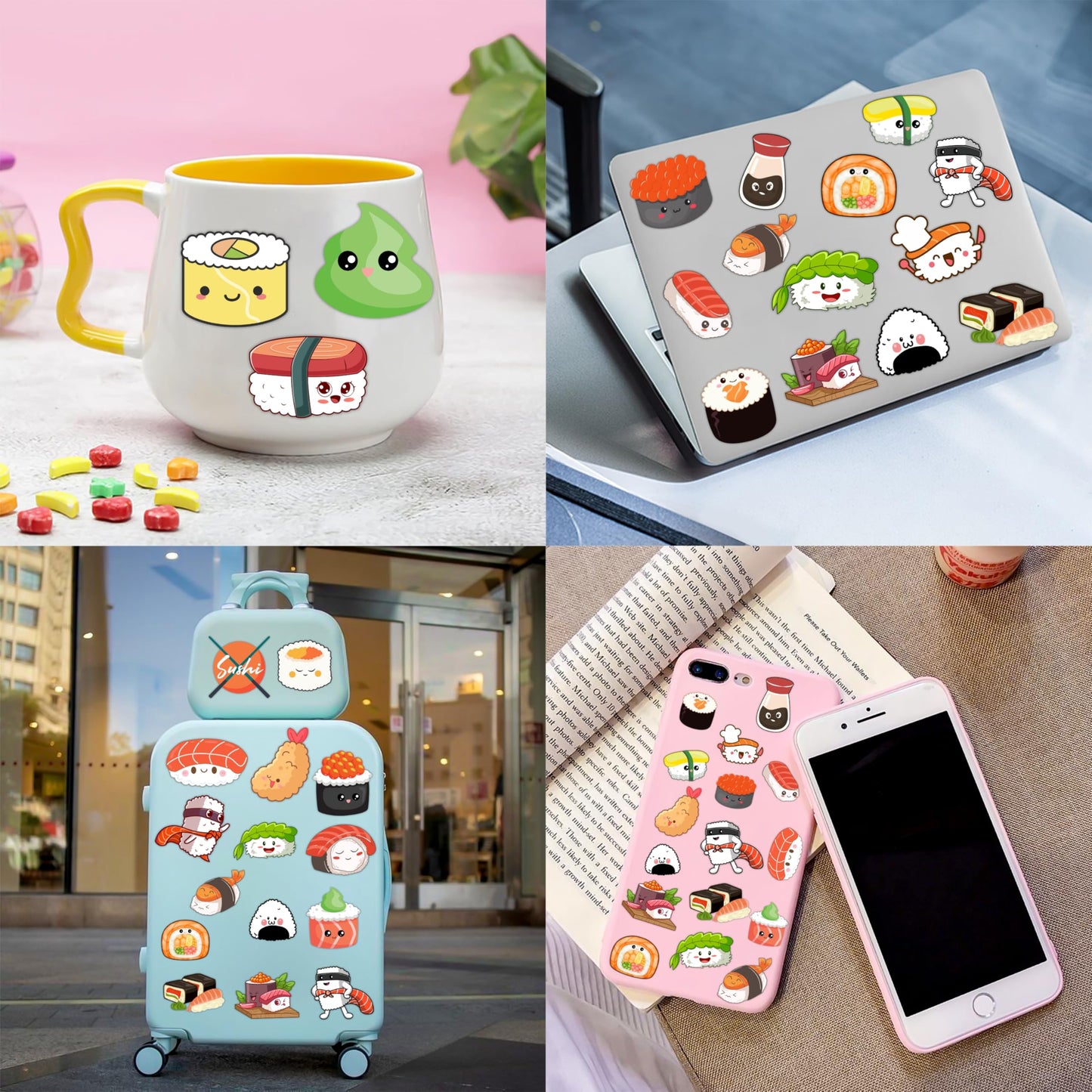 48PCS Sushi Party Set - 24PCS Temporary Pre - cut Tattoos & 24PCS Slap Bracelets - Fun Food-Themed Birthday Supplies, Baby Shower Gifts, Classroom Rewards & Party Decor for Kids (Boys & Girls)