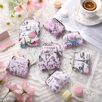 9 Pcs Paris Souvenir Coin Purse Bulk for Women Souvenirs Gifts Change Wallet City Travel Vintage Kiss Lock Change Purses Bulk for Ladies Women Mother Teacher