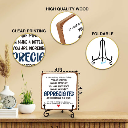 Inspirational Gifts for Women Men, Desk Decor for Friend Coworker Employee, Motivational Wood Plaque With Metal Stand, Rustic Decorations for Home Office(C16)