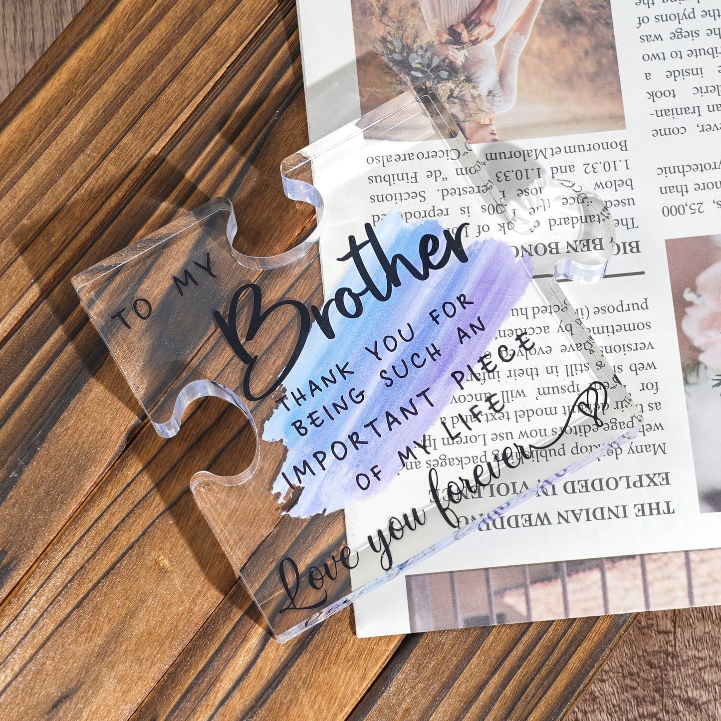 Gifts for Brother - Brother Gifts from Sister - Christmas Birthday Gifts for Brother - 4 * 4.7" Acrylic Puzzle with Gifts Box, Brother Fathers Day, Gifts from Sister, Best Brother Ever Plaque
