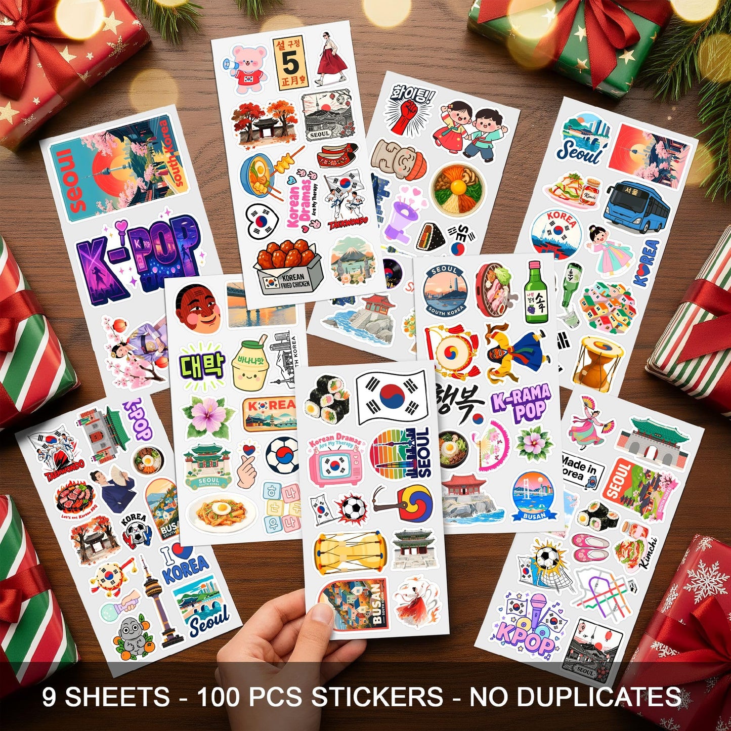 100 PCS South Korea Stickers – Korean Travel Icons, Food & Culture Vinyl Waterproof Decals for Laptop, Scrapbook, Water Bottle, Car, Guitar – Fun Gift for Teens & Adults