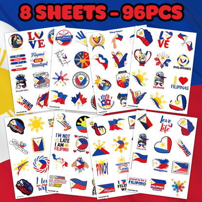 96 PCS Philippines Flag Temporary Tattoos for Kids - Pre-Cut Filipino Sun & Stars Fake Tattoo Stickers for Birthday Party Favors, Carnival Rewards & Pride Decorations, Gifts For Boys Girls