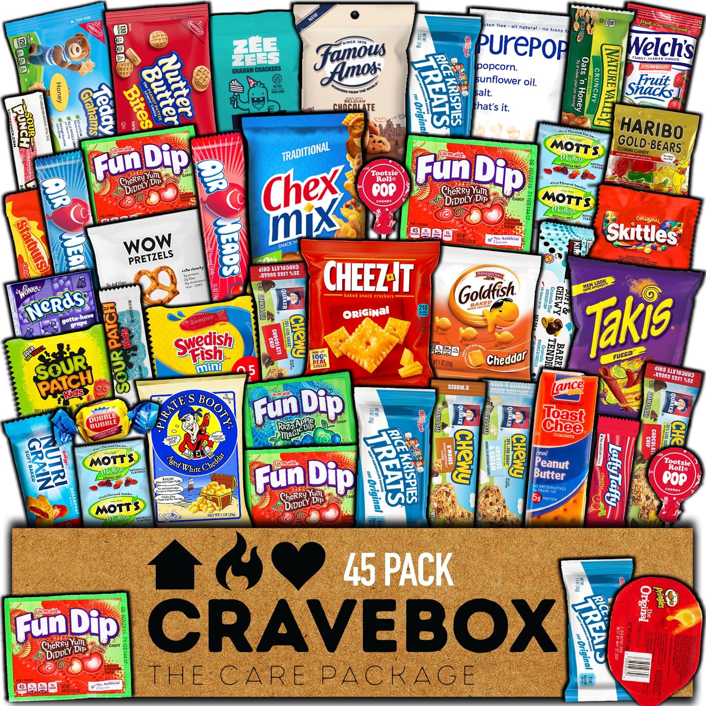 CRAVEBOX Snacks Box Variety Pack Care Package (45 Count) Treats Gift Basket Adults Kids Grandkids Guys Girls Women Men Boyfriend Birthday Cookies Chips College Student Office School Graduation
