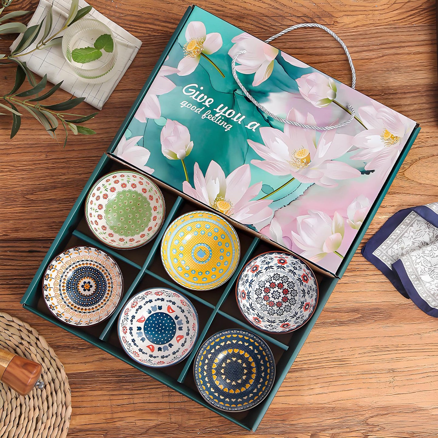 Rice Bowls 10oz, Japanese Style Bowls Set of 6 with Gift Box - Ceramic Bowls for Soup, Dessert, Ice Cream, Snack - Kitchen Gifts for Women Christmas Gift