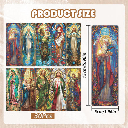 Catholic Stained Glass Bookmarks Set, 20 Transparent PVC Religious Bookmarks Featuring Saints and Virgin Mary Designs, Catholic Gifts for Women Men School and Office Supplies