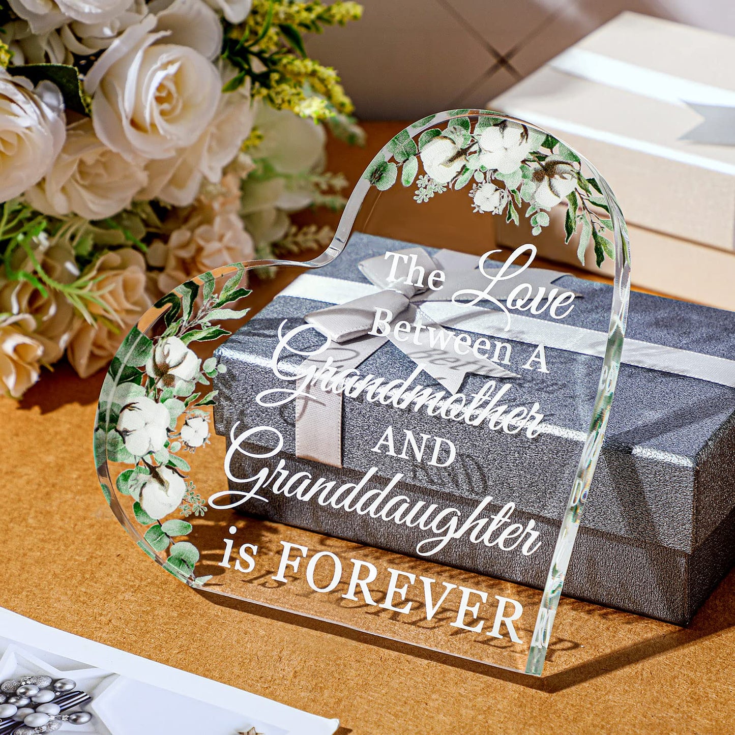 Jetec Grandma Gift Grandma Birthday Gift Acrylic Heart Shape Butterfly Shape Grandmother Sign from Granddaughter Grandson Thoughtful Mother's Day Christmas Ideas(Granddaughter)