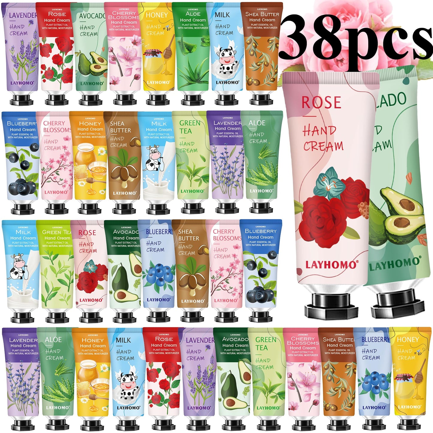 38 Pack Hand Cream Gifts Set,Mothers Day Gifts,Thank You Gifts,Nurses Week Gifts,Bridesmaid Gifts,Gifts for Women,Natural Plant Fragrance Hand Lotion Travel Size Mini Hand Cream for Dry Cracked Hands