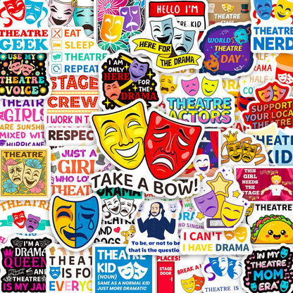 200PCS Theatre Stickers for Laptop, Waterproof Vinyl Drama Stickers for Water Bottle Phone Scrapbook, Musical Theatre Gifts for Kids Teens, Drama Club Party Favors