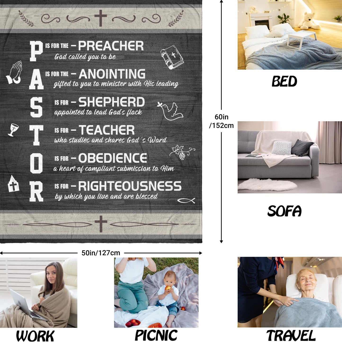 QOJUYO Pastor Appreciation Gifts Blanket 60"x50", Gifts for Pastors Men, Gift for Pastor