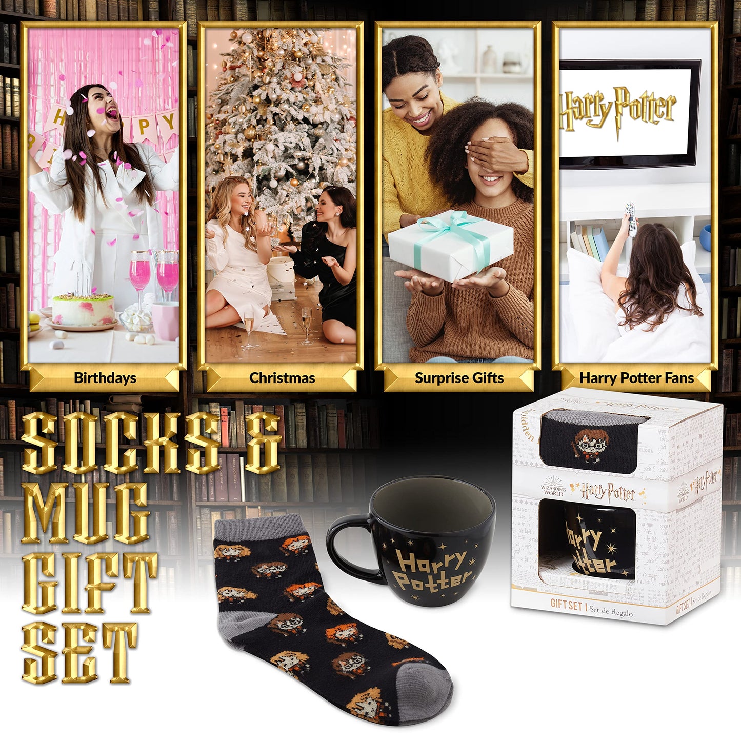 Harry Potter Gifts Mug & Socks Gift Set for Women Teens US Size 4-9, Tea & Coffee Ceramic Mug & Soft Calf Socks Set (4/9 US)