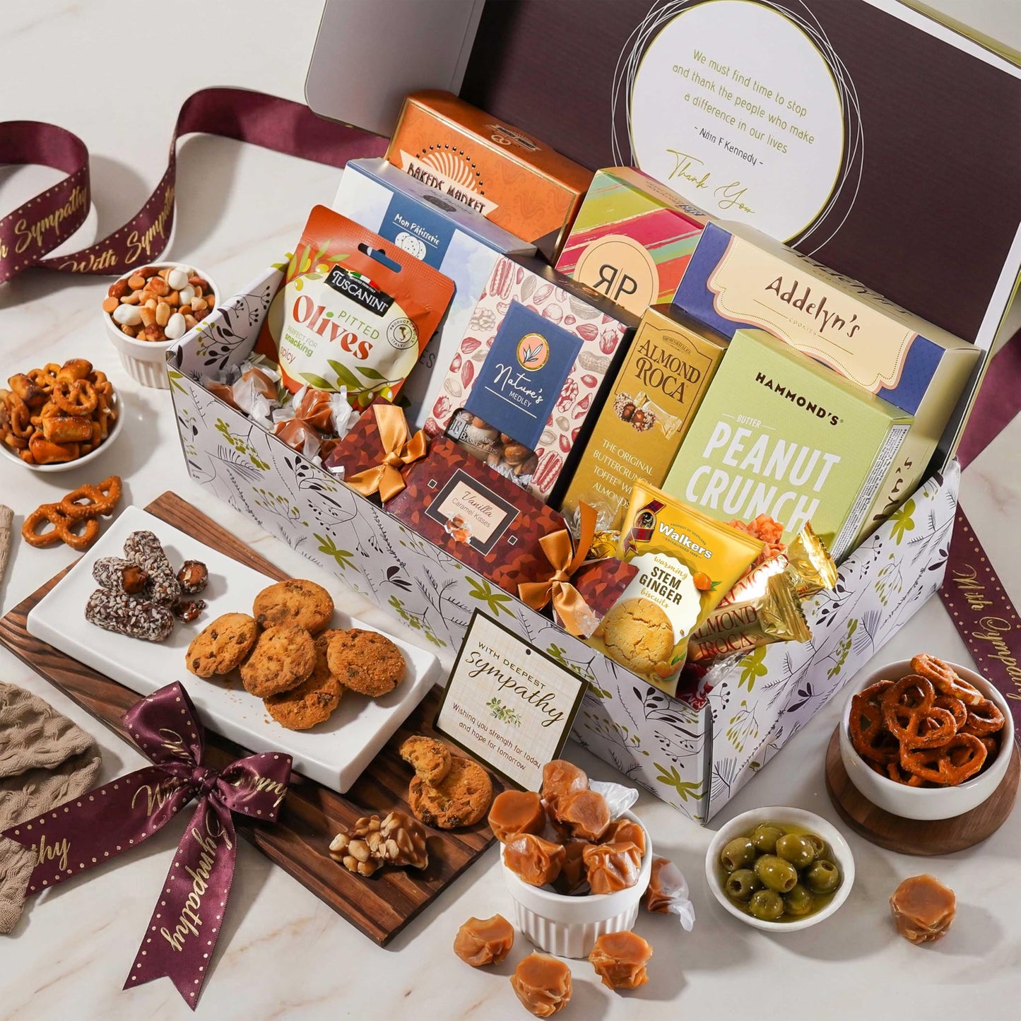 Broadway Basketeers Sympathy Gift Basket – Deluxe Gourmet Delight Condolence & Bereavement Care Package with Kosher Snacks – Thoughtful Gift for Loss of loved one, Funeral, Memorial, Shiva