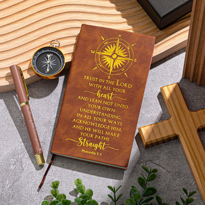 Fuyoooo 4 Pcs Christian Graduation Gifts Baptism Gift for Men Bible Journal Religious Engraved Compass Bible Pen for First Communion Father's Day
