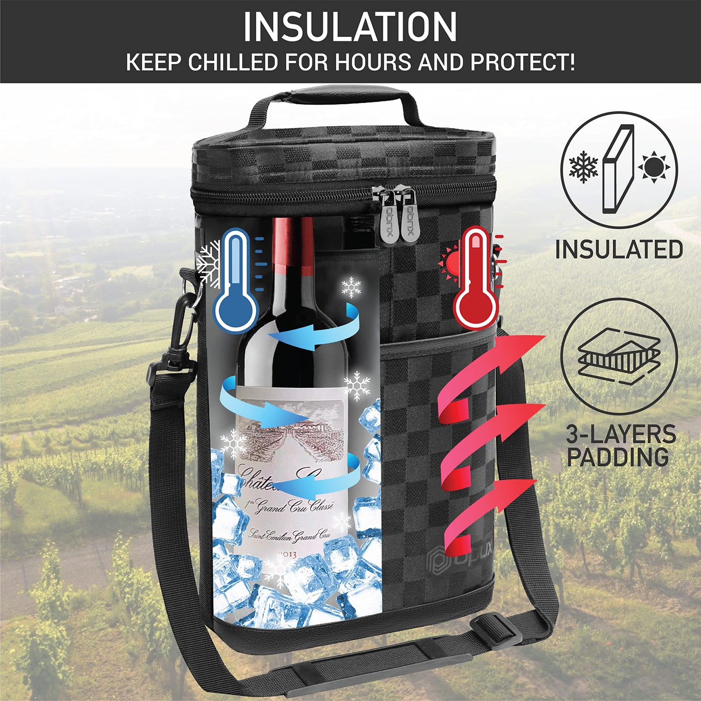 opux 2 Bottle Wine Carrier Tote, Insulated Leakproof Wine Cooler Bag, Wine Travel Bag Tote for Picnic BYOB Beach, Portable Wine Bottle Carrying Case, Gift for Wine Lover Women Men Christmas