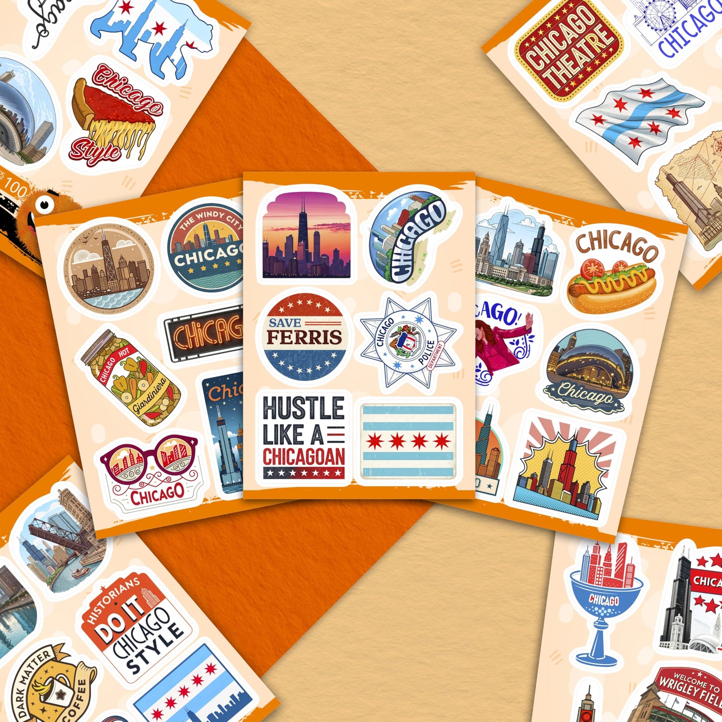 100Pcs Chicago Stickers and Decals for Luggage, Water Bottle - Chicago Gifts, Party Supplies - Travel USA Cities Stickers - Gift for Women & Men