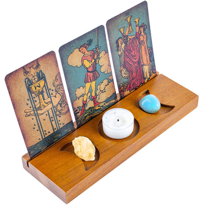 Tarot Card Holder Stand - Display Your Daily Draw - Witchy Gifts for Women, Tarot Accessories, Wiccan Altar Supplies, Witchcraft Decor, Divination Tools - 3-Card Stand with Etched Moon