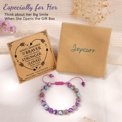 JoycuFF 𝗚𝗶𝗳𝘁𝘀 𝗳𝗼𝗿 𝗪𝗼𝗺𝗲𝗻 𝗠𝗼𝗼𝗻𝘀𝘁𝗼𝗻𝗲 𝗕𝗿𝗮𝗰𝗲𝗹𝗲𝘁 Colorful Imperial Jasper Natural Stone Bracelets Easter Christmas Birthday Gifts for Her Daughter Granddaughter Sister Niece