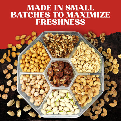 Nuts Gift Basket - 7 Sectional Platter With a Variety of Freshly Roasted Nuts - Beautifully Packaged Gift for Birthday, Sympathy. Large Family Pack.
