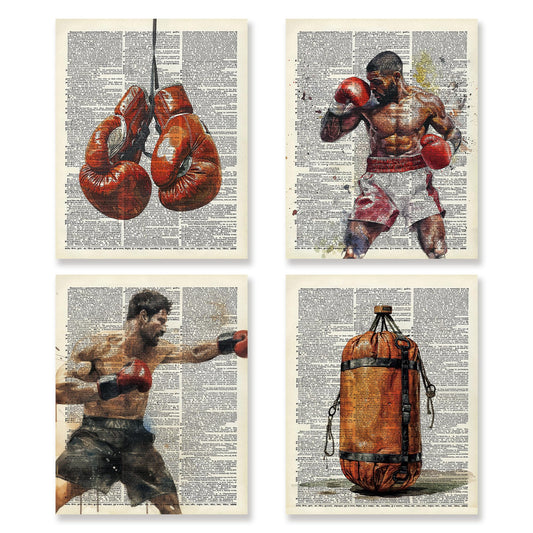 KSDUT Retro Boxing Wall Art Decor Set of 4 - Vintage Artwork Poster Prints Boxing Club Wall Decor Boxing Glove Gifts Wall Art for Office Games Sports Room Decorations - 8"x10" Unframed