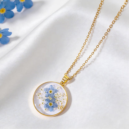 Miscarriage Gifts for Mothers, Forget Me Not Pressed Flowers Necklace, Baby Loss Grief Sympathy Gift for Women, Child Loss Memorial Gifts Jewelry
