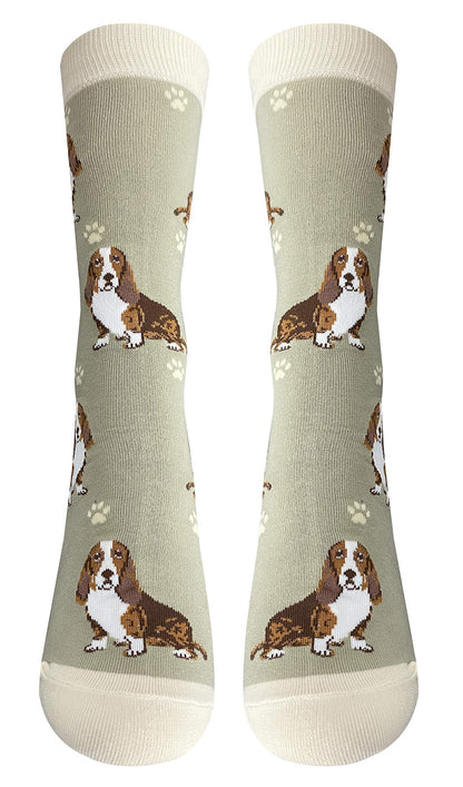 Basset Hound Dog Socks: Full Body, Khaki, One Size Fits All by E&S Pets