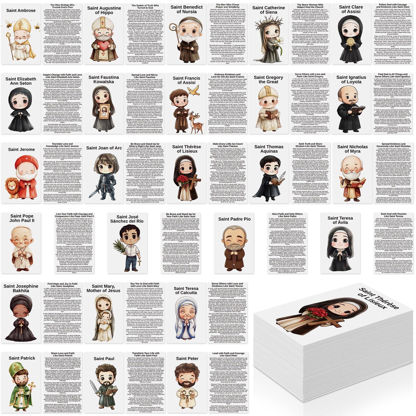 Motiskyy 120 Pcs Catholic Gift Catholic Prayer Card with Saint Stories Cute Holy Prayer Card Bookmark Bulk for Teacher Student Sunday School Classroom Bible Study Religious Education Activity