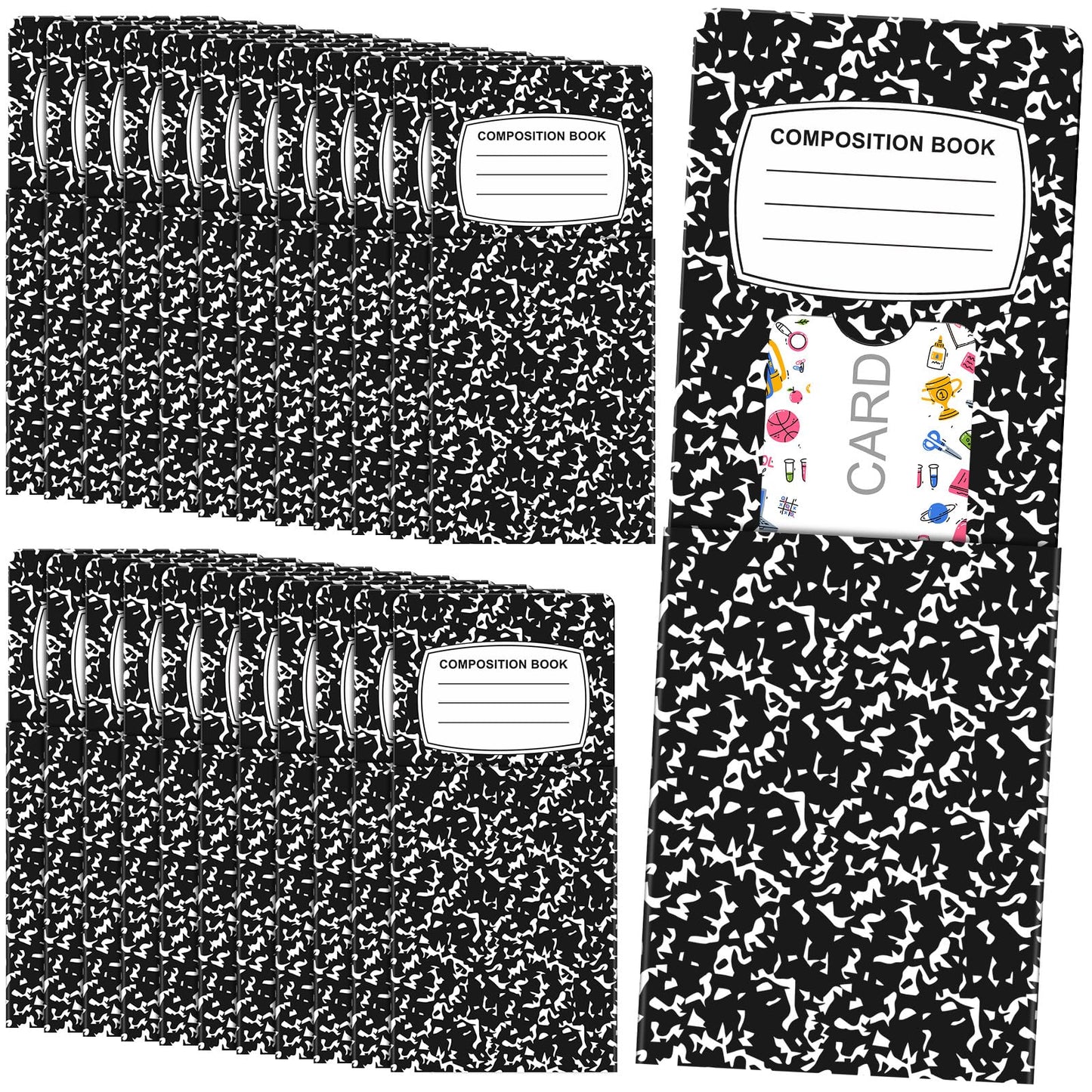 24 Pcs Teacher Gift Card Holder Composition Notebook Coffee Money Sleeves Thank You Teacher Greeting Cards Bulk Notebook Money Holder End of Year Gifts Graduation Party for First Day Back to School