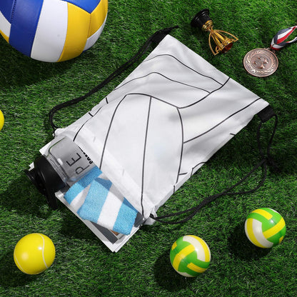 Dansydaisy 12 Pcs 12 In Volleyball Drawstring Backpack Bag Goodie Snack Gift Bags Sports Party Favors String Backpack Bulk(White)