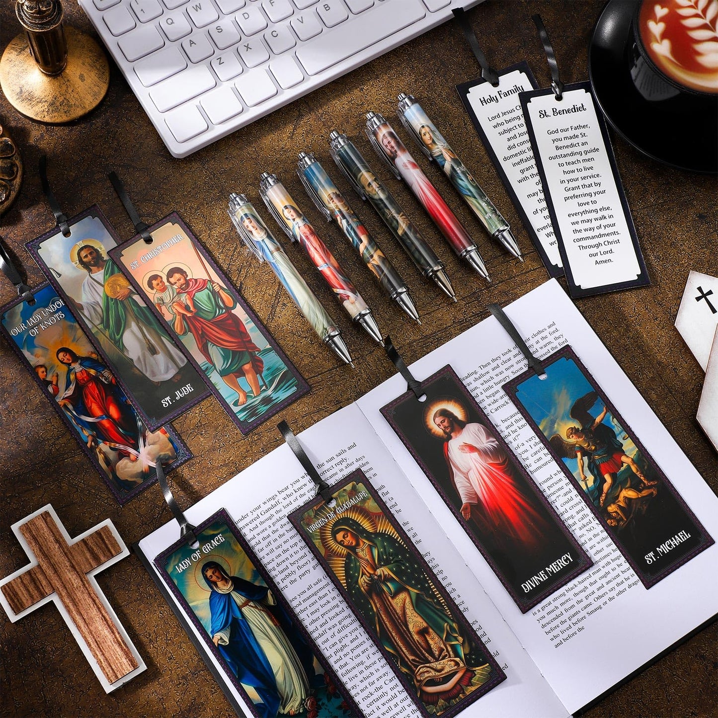Sayglossy 40 Pcs Catholic Bible Gifts Set 20 Christian Ballpoint Pens ＆20 Prayer Bookmarks Religious Saints Jesus Virgin Mary Gifts Bulk for First Communion Baptism Confirmation Lent Favors(Classic)