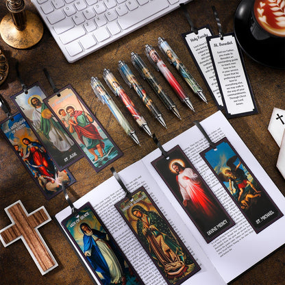Sayglossy 40 Pcs Catholic Bible Gifts Set 20 Christian Ballpoint Pens ＆20 Prayer Bookmarks Religious Saints Jesus Virgin Mary Gifts Bulk for First Communion Baptism Confirmation Lent Favors(Classic)