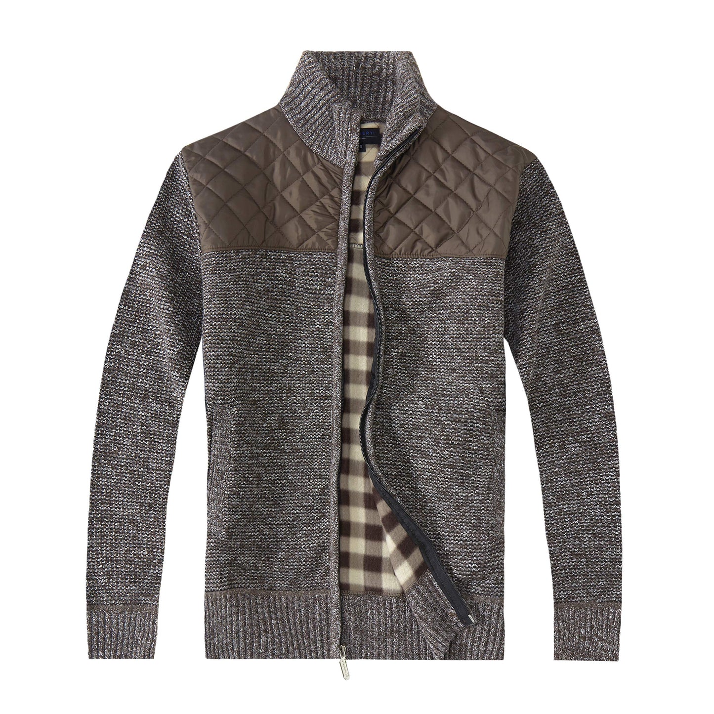 Gioberti Men's Knitted Regular Fit Full Zip Cardigan Sweater with Soft Brushed Flannel Lining
