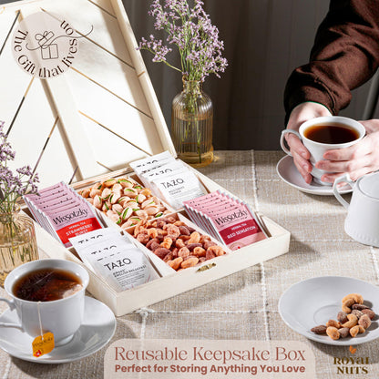 Royal Nuts Gift Basket – Mothers Day Gifts for Mom & Wife, Gourmet Mixed Nuts in Reusable Wooden Crate, Healthy Mothers Day Gift for Grandma & Family
