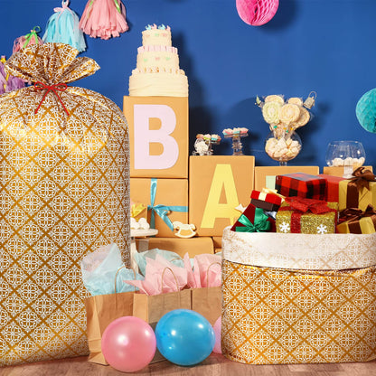 Leinuosen 2 Pcs 70 Inches Jumbo Gift Bag Large Golden Plastic Gift Bag Extra Large Wedding Bag Oversized Gift Bags with Ropes for Bachelorette Parties Bridal Showers Baby Shower (Texture)